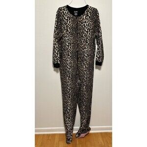 Nick & Nora Adult One Piece Cat Footed Pajamas Leopard Fleece Sleepwear XXL